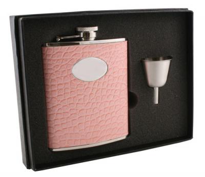 Visol Annabella Light Pink Snake-Skin Leatherette 6oz Flask Gift Set