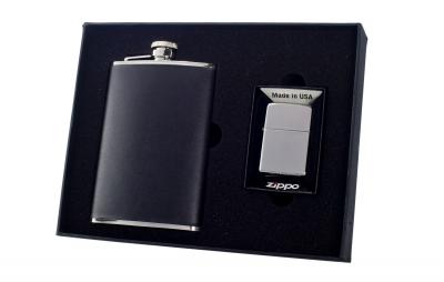 Visol Ano 8oz Flask and Zippo Lighter Gift Set