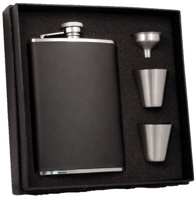 Visol Ano Black Leather Stainless Steel 8oz Deluxe Flask Gift Set