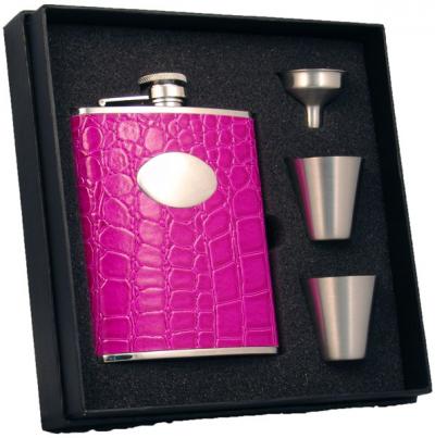 Visol Blush Pink Crocodile Leatherette 6oz Deluxe Flask Gift Set