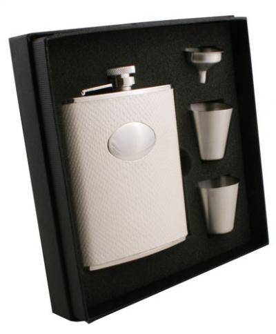 Visol Brilliance Silver Snake skin Design 6oz Deluxe Flask Gift Set