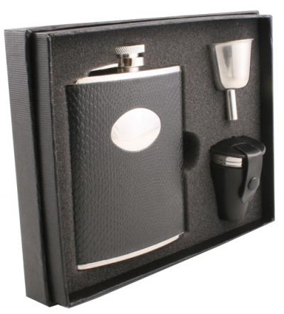 Visol Corspa Black Snakeskin Design 6oz Deluxe Flask Gift Set