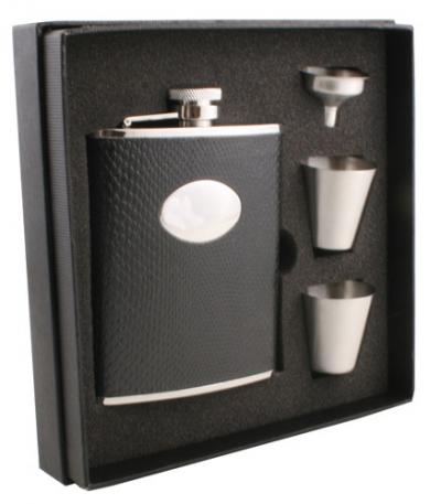 Visol Corspa Black Snakeskin Design 6oz Deluxe Flask Gift Set