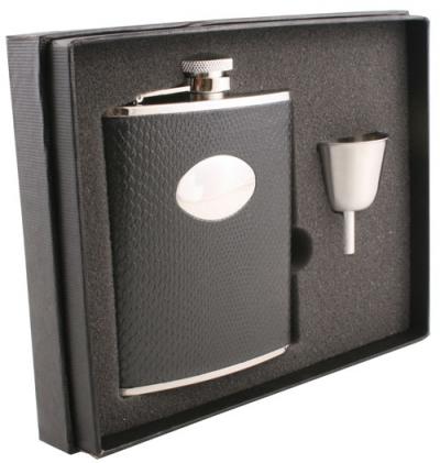 Visol Corspa Black Snakeskin Design 6oz Flask Gift Set