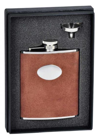 Visol Cowboy Brown Leather 6oz Flask Gift Set
