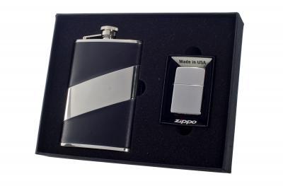 Visol Descent 8oz Flask and Zippo Lighter Gift Set