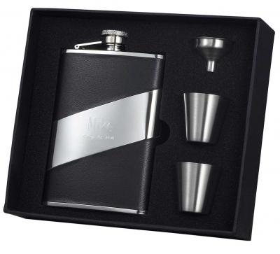 Visol Descent Black Leather 8oz Deluxe Flask Gift Set