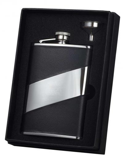 Visol Descent Black Leather 8oz Flask Gift Set