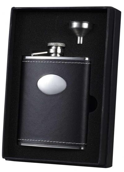Visol Eclipse 6 oz Black Leather Liquor Flask Gift Set