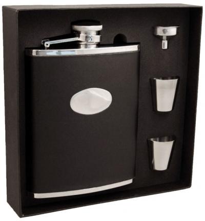 Visol Eclipse Black Leather 18oz Deluxe Flask Gift Set