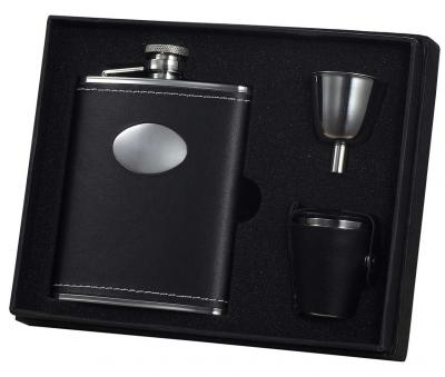 Visol Eclipse Leather Stainless Steel 6oz Deluxe Flask Gift Set