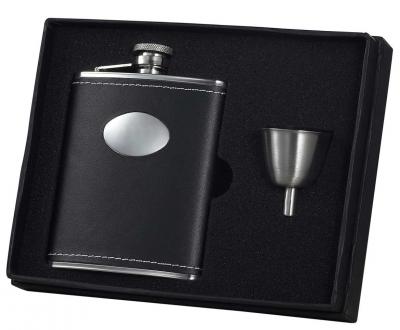 Visol Eclipse Leather Stainless Steel 6oz Flask Gift Set