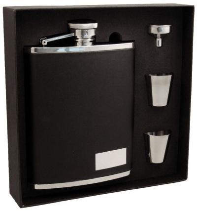 Visol Eclipse S Black Leather 18oz Deluxe Flask Gift Set