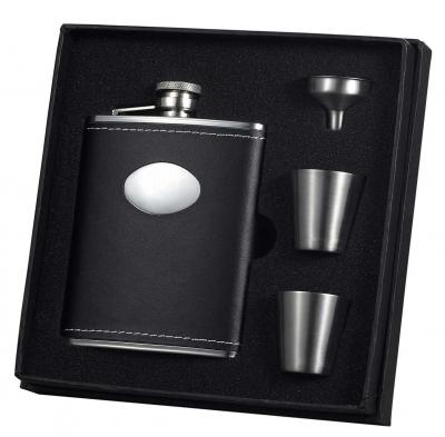 Visol Eclipse Z Black Leather 6oz Deluxe Flask Gift Set