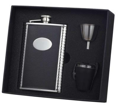Visol Eclipse Z Black Leather 8oz Deluxe Flask Gift Set