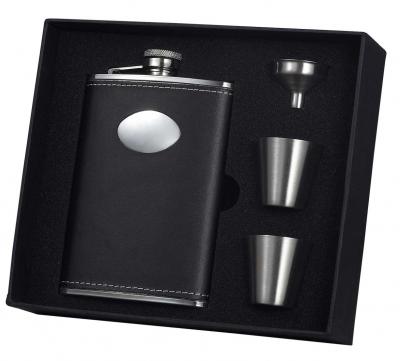 Visol Eclipse Z Black Leather 8oz Deluxe Flask Gift Set