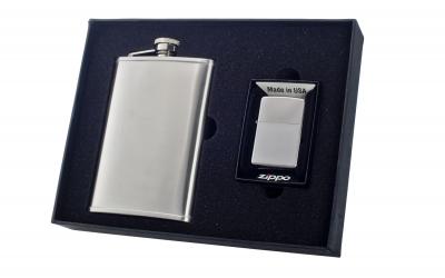 Visol Edge 8oz Flask and Zippo Lighter Gift Set