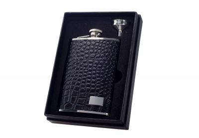 Visol Gator Black Crocodile Leather 8oz Flask Gift Set