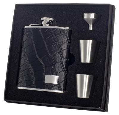 Visol GatorBlack Leather and Stainless Steel 6oz Deluxe Flask Gift Set