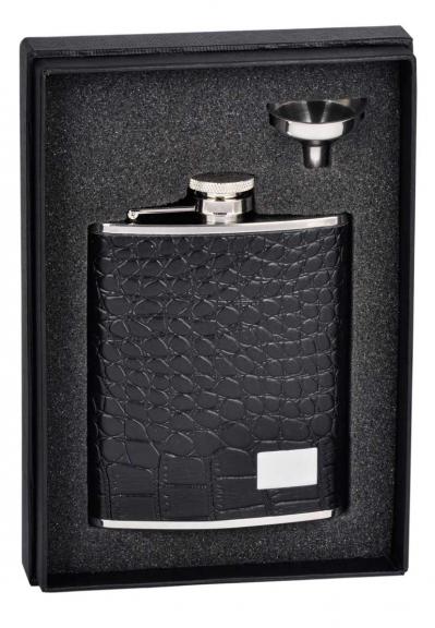 Visol GatorBlack Leather and Stainless Steel 6oz Flask Gift Set