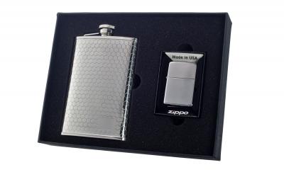 Visol Hive 8oz Flask and Zippo Lighter Gift Set