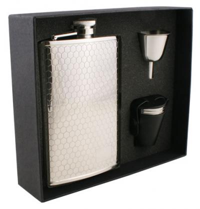 Visol Hive Beehive Pattern 8oz Deluxe Flask Gift Set