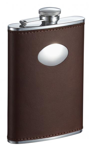 Visol Kenton Brown Leather Flask with Oval Plate - 8 ounce