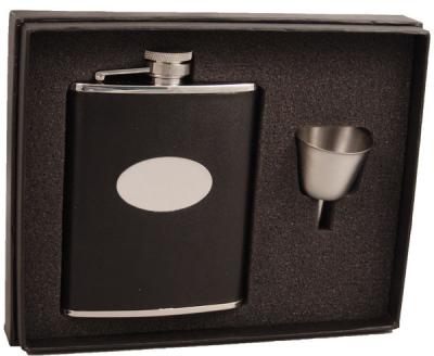 Visol Lance Black Leather Stainless Steel 6oz Hip Flask Gift Set