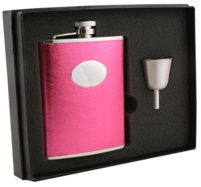 Visol Lydia Hot Pink Leatherette 6oz Flask Gift Set