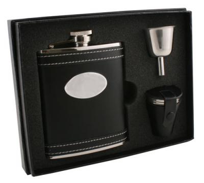 Visol Marlon Black Leather 6oz Deluxe Flask Gift Set