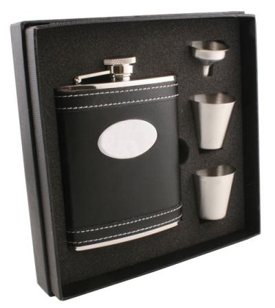Visol Marlon Black Leather 6oz Deluxe Flask Gift Set