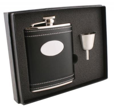 Visol Marlon Black Leather 6oz Flask Gift Set