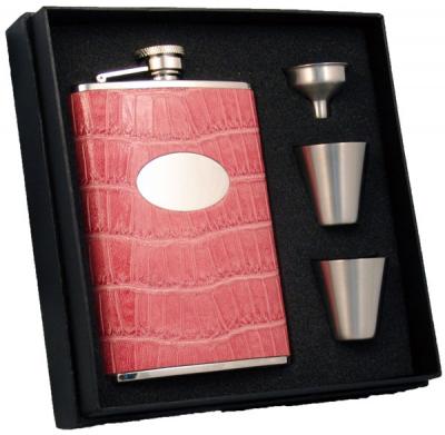 Visol Merveilleux Pink Leatherette 8oz Deluxe Flask Gift Set