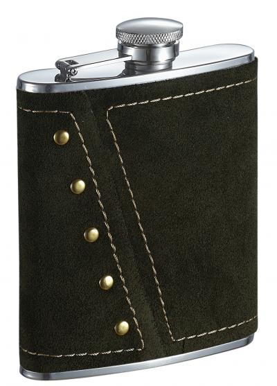 Visol Mission Dark Olive Colored Suede Liquor Flask - 6 ounce