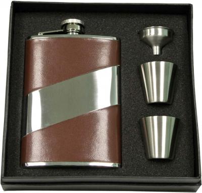 Visol Nathan Brown Leather 8oz Deluxe Flask Gift Set