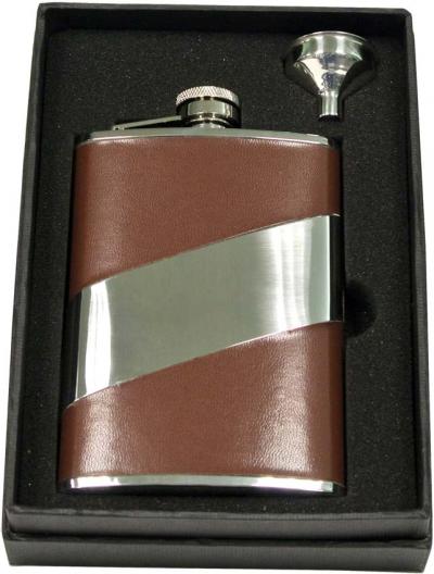 Visol Nathan Brown Leather 8oz Flask Gift Set