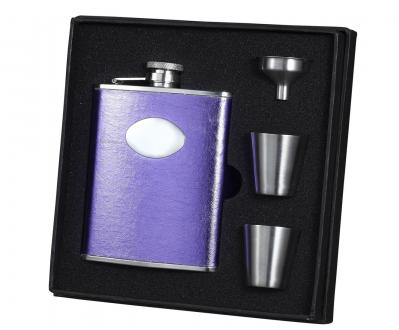 Visol Noir Black Crocodile Leather 6oz Stainless Steel Deluxe Flask Gift Set
