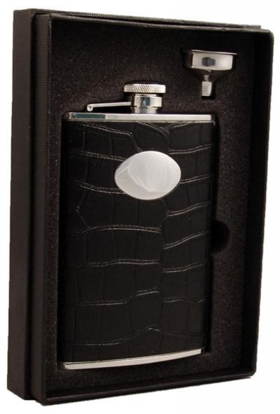 Visol Noir Black Crocodile Leather 8oz Stainless Steel Flask Gift Set