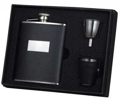 Visol Ontario Black Leather 6oz Deluxe Flask Gift Set