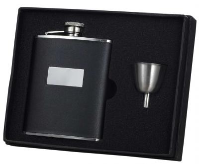 Visol Ontario Black Leather 6oz Flask Gift Set