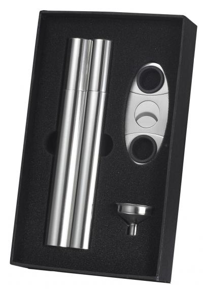 Visol Paramount Cigar Case Flask Combo Gift Set With Cigar Cutter & Funnel