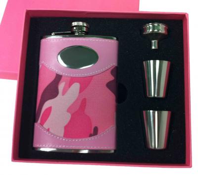 Visol Pink Box GI Jane Pink Camouflage Wrapped 8oz Stainless Steel Flask Gift Set