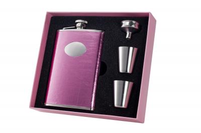Visol Pink Box Marilia Hot Pink Leatherette 8oz Flask Gift Set