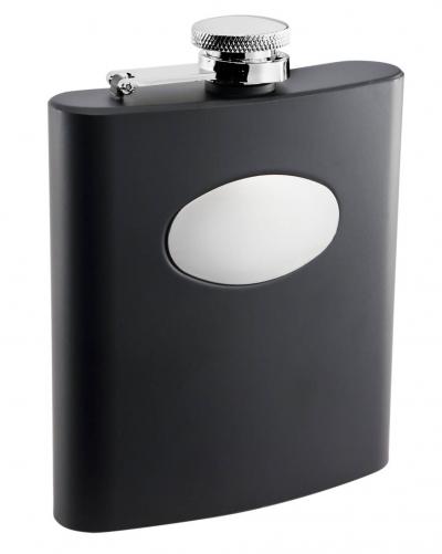 Visol Raven Black Liquor Flask with Engraving Plate - 8 ounce