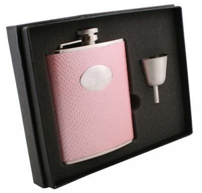 Visol Rosalyn Light Pink Snakeskin Design 6oz Flask Gift Set
