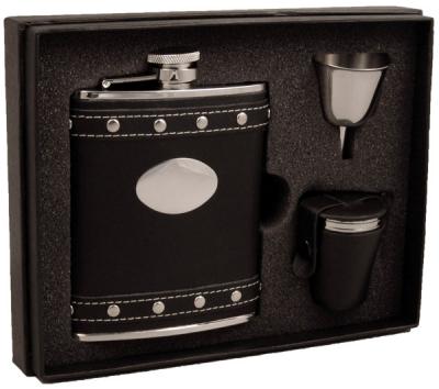 Visol Roxanne Studded Black Leather 6oz Deluxe Flask Gift Set