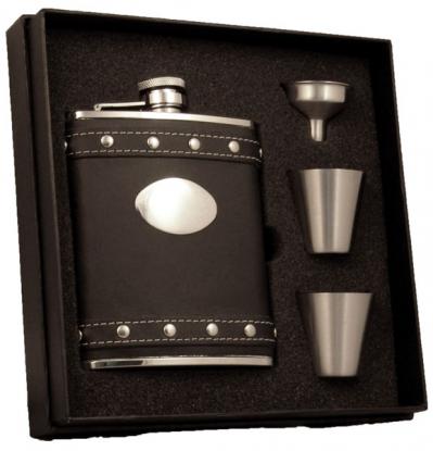 Visol Roxanne Studded Black Leather 6oz Deluxe Flask Gift Set