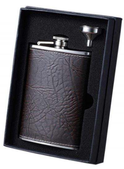 Visol Russell Rustic Brown Leather Flask and Funnel Gift Set - 8 oz