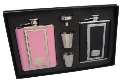 Visol SP Black & SP Pink His & Her 6oz Hip Flask Gift Set