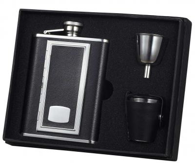 Visol SP Black Leather 6oz Deluxe Flask Gift Set